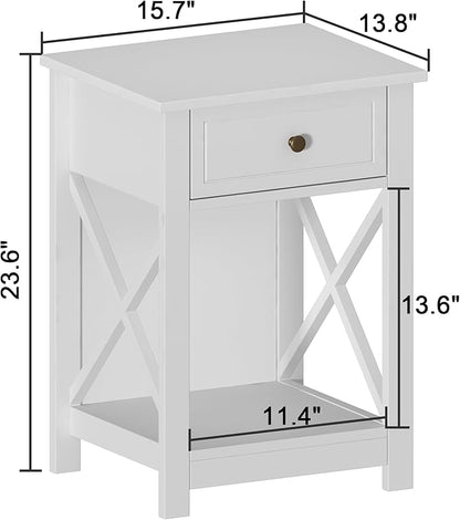 Treocho White Nightstand Set of 2, Modern X-Design Night Stand,Bedside End Table with Open Storage for Small Place,Bedroom