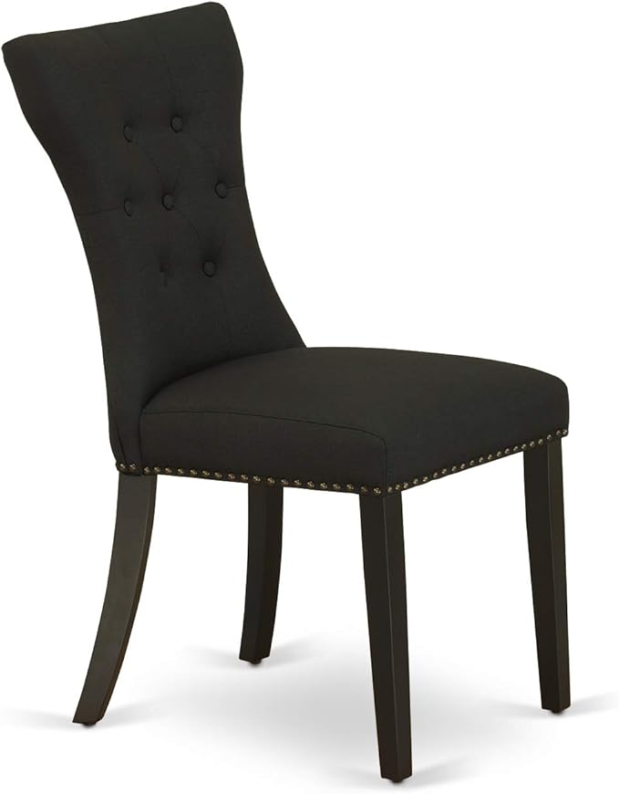 East West Furniture DLGA5-BLK-24 5 Piece Kitchen Table Set for 4 Includes a Round Dining Room Table with Dropleaf and 4 Black Linen Fabric Upholstered Chairs, 42x42 Inch, Black