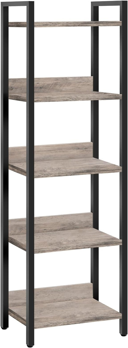 5-Tier Bookshelf, Bookcase, Shelves Organizer for Small Spaces, Storage Shelf Organizer, for Living Room, Bedroom, Study, Balcony, Greige and Black BKHG5501
