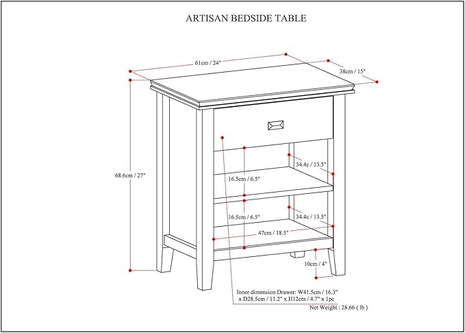 SIMPLIHOME Artisan SOLID WOOD 24 inch Wide Transitional Bedside Nightstand Table in Distressed Grey for the Living Room and Bedroom