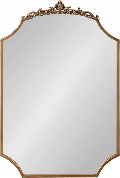 Kate and Laurel Arendahl Ornate Traditional Arched Scallop Mirror; 24 x 36; Antique Gold; Decorative Baroque Style Scalloped Arch Vintage Gold Mirror with Ornamental Crown
