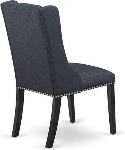 X12FO-006-24 - 13-piece Dining Room Table Set a Rectangular Kitchen Table and 12 Black Linen Fabric Dining Chair, 39x120 Inch, Wire Brushed Black