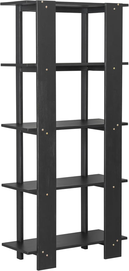 Christopher Knight Home Milio Modern 4 Shelf Bookcase, Acacia Solid Wood Book Organizer with Non-Slip Foot Pads, Sturdy Open Storage Shelf, Big Book Shelf, Floor Standing Unit, 70.20'' Height, Black