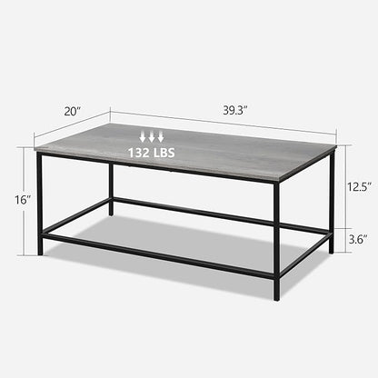 SENIG Modern Industrial Style Rectangular Coffee Table, Grey Wood and Sturdy Metal Side End Table, Rustic Accent Functional Coffee Table for Living Room. 39.3 x 20 x 16