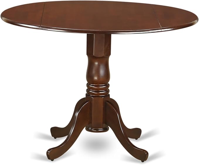 East West Furniture DMAB3-MAH-18 3 Piece Dining Room Table Set Contains a Round Dining Table with Dropleaf and 2 Coffee Linen Fabric Upholstered Parson Chairs, 42x42 Inch, Mahogany