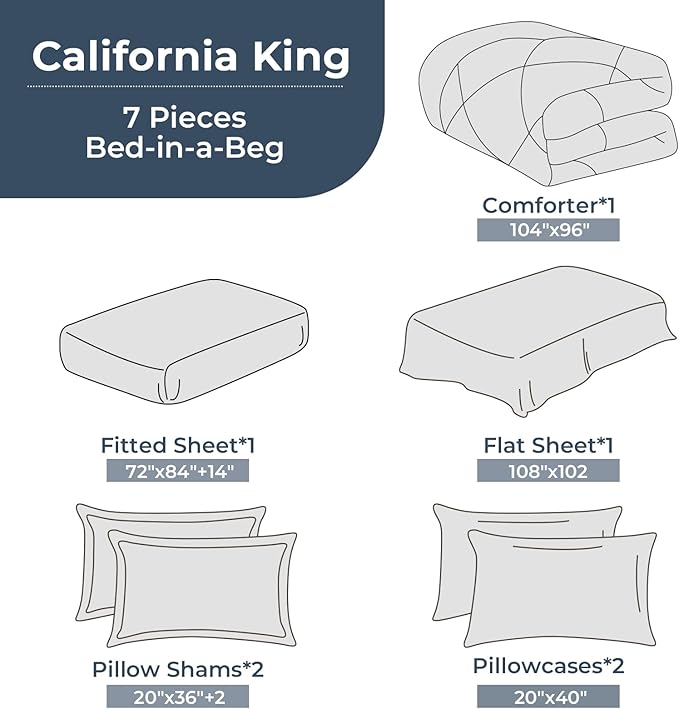 HEVUMYI Red Cali-King Comforter Set - 7-Piece All Season Bed in a Bag Cali-King, Ultra Soft Bedding Set with Comforter, Flat Sheet, Fitted Sheet, Pillowcases, Pillow Shams