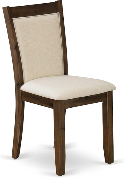 East West Furniture X727MZN32-7 7 Piece Modern Dining Table Set Consist of a Rectangle Wooden Table with X-Legs and 6 Light Beige Linen Fabric Upholstered Chairs, 40x72 Inch, Multi-Color