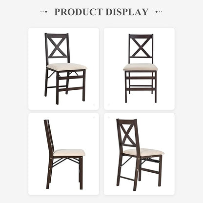 COLAMY Folding Dining Chairs Set of 4 – Beige Upholstered Wooden Dining Room Chairs for Kitchen & Small Spaces, Mid Century Modern Design, Space-Saving, No Assembly Required