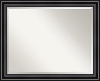 Amanti Art Black Bathroom Mirror for Over Sink, 26x32 Grand Black Narrow Rectangle Vanity Mirror, Large Casual Frame, Hangs Horizonally and Vertically, Bathroom Wall Decor, Beveled Edge
