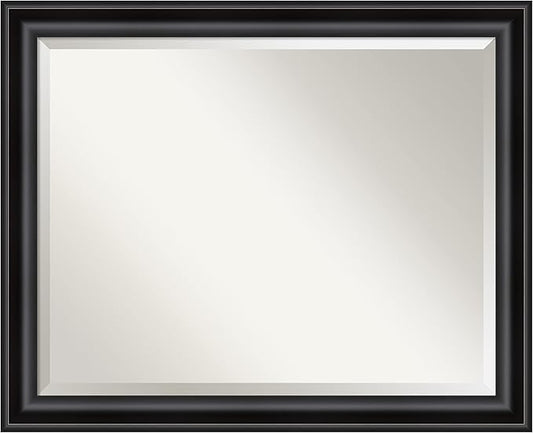 Amanti Art Black Bathroom Mirror for Over Sink, 26x32 Grand Black Narrow Rectangle Vanity Mirror, Large Casual Frame, Hangs Horizonally and Vertically, Bathroom Wall Decor, Beveled Edge