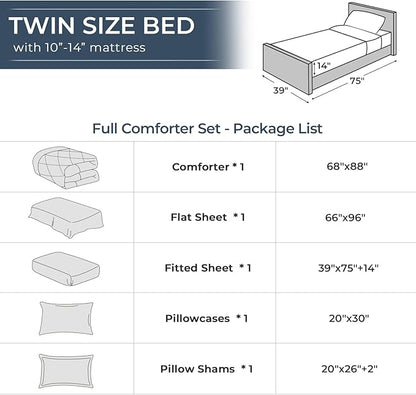 HEVUMYI Twin Comforter Set - 5-Piece All Season Bed in a Bag Twin, Ultra Soft Bedding Set with Comforter, Flat Sheet, Fitted Sheet, Pillowcases, Pillow Shams, Yellow & Light Grey