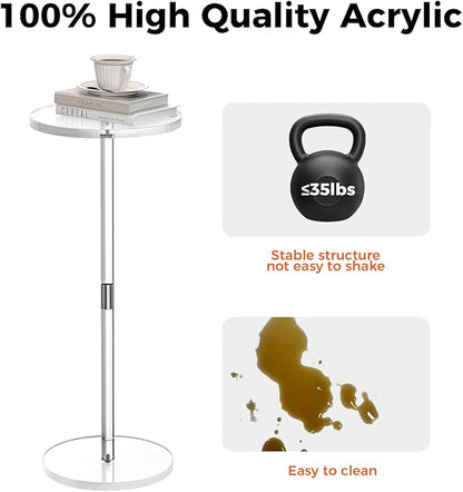 Acrylic Drink Table for Small Spaces, Clear Side Table, 10" L x 10" W x 21.3" H, Round End Table for Living Room, Bedroom, Office, Easy Assembly