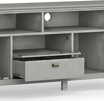 SIMPLIHOME Artisan SOLID WOOD 72 Inch Wide Contemporary TV Media Stand in Fog Grey for TVs up to 80 Inches, For the Living Room and Entertainment Center