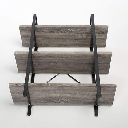 HSH 3-Shelf Bookcase, Rustic Gray 3 Tier Bookshelf, Vintage Industrial Wooden and Metal Display and Storage Bookshelves Tower for Home Office Livingroom Bedroom Light Grey Oak