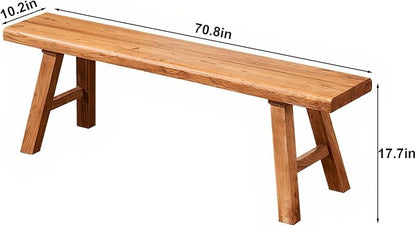 70.8in Wood Bench Indoor – Rustic Farmhouse Entryway Bench, Skinny Bench Design, Made of Extra-Thick Solid Wood, Perfect for Dining Room, Hallway, or End of Bed