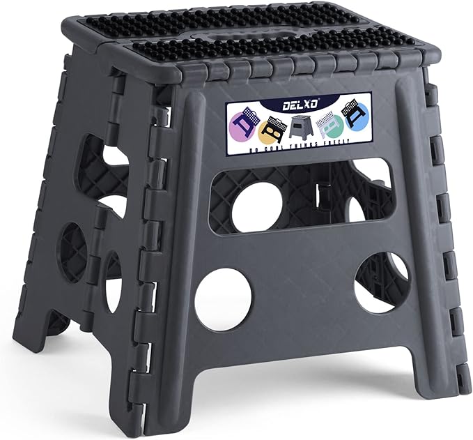 Delxo Folding Step Stool 13 inch Height Heavy Duty Foldable Step Stools,Kitchen Small Collapsible Fold Up Stepping Stool 1 Pack in Grey Dotted Texture