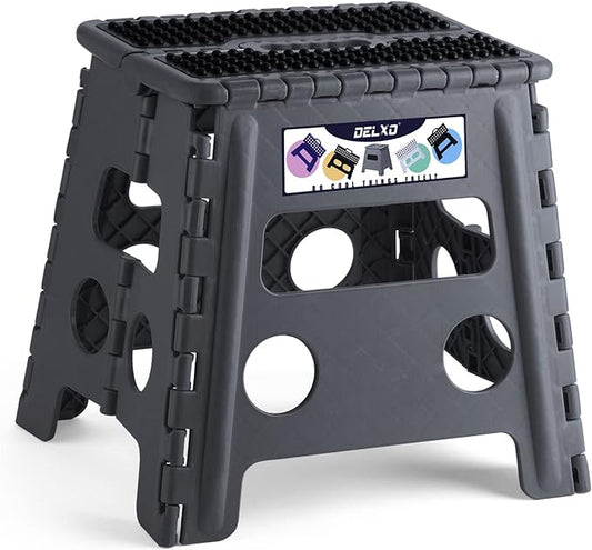 Delxo Folding Step Stool 13 inch Height Heavy Duty Foldable Step Stools,Kitchen Small Collapsible Fold Up Stepping Stool 1 Pack in Grey Dotted Texture