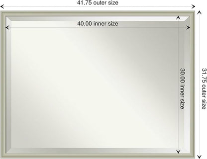 Amanti Art Silver Bathroom Mirror for Over Sink, 32x42 Florence Silver Rectangle Vanity Mirror, X-Large Casual Frame, Hangs Horizonally and Vertically, Bathroom Wall Decor, Beveled Edge from WI, USA