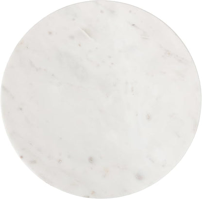 Kate and Laurel Tira Elegant Round Drink Table, 10 x 22, White Marble and Silver, Modern Glam Circle Martini Table for Use as a Small Bedroom Nightstand or Living Room Plant Stand Option