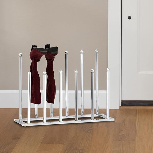 MyGift Modern Chrome Plated Metal 6 Pair Tall Boot Rack Display Holder, Freestanding Entryway or Closet Shoes and Boot Stand Organizer, Made in Taiwan