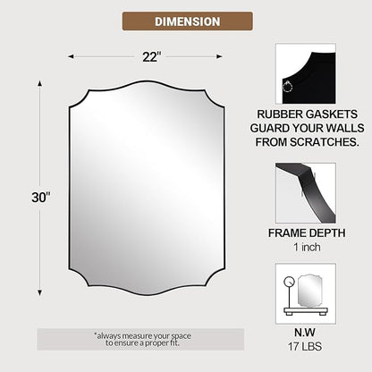 ANDY STAR Black Bathroom Vanity Mirror, 22x30 Irregular Wall Mirror, Scalloped Wall Mirror in Stainless Steel Metal Frame, Asymmetrical Mirror for Bathroom, Bedroom, Living Room, Mantel