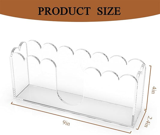 LUGUNU Clear Acrylic Napkin Holder – Scalloped Tray for Bathroom, Kitchen, Dining Room – Stylish Guest Hand Towel & Disposable Paper Holder for Weddings, Hotels, and Home Decor (9x2.4x4 inch)