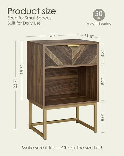 Nightstand, Boho Night Stand Wood Farmhouse Bedside Table with Storage, End Side Table for Bedroom,Living Room,Walnut