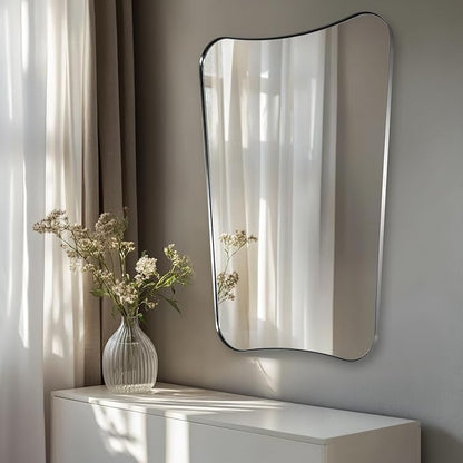 ANDY STAR Brushed Nickel Mirror, 24x32 Inch Bathroom Scalloped Mirror, Anti-Rust Stainless Steel Metal 1’’ Frame, Unique Frame Design Ideal for Bathroom, Entryway, Powder Room