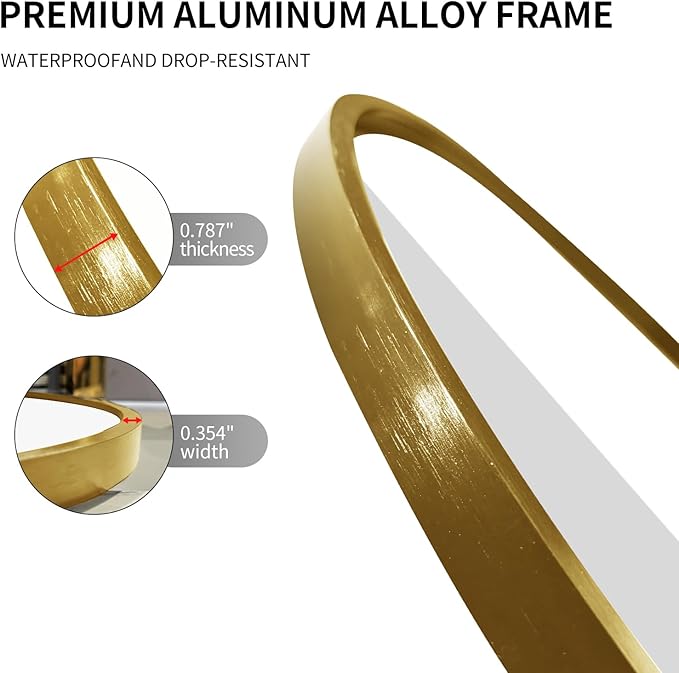 LAIYA 36x24inch Oval Wall Bathroom Mirror with Golden Aluminum Frame,Wall Mounted Oval Vanity Mirrors， Explosion-Proof Glass, Waterproof Design, Easy Installation，Horizontally/Vertically