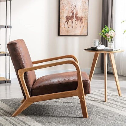 Container Furniture Direct Classic Comfortable Reading Small Modern Boho Microfiber Upholstered Lounge Armchair for Living Room, Reading, Bedroom, Office, and Small Spaces in Brown