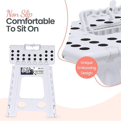 Delxo 16 Inch Folding Step Stool, White Step Stools Foldable,Portable Collapsible Step Stool with Handle, Folding Stool for Kitchen Bathroom,Bedroom,Garden