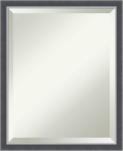 Amanti Art Black Bathroom Mirror for Over Sink, 22x18 Eva Black Silver Thin Rectangle Vanity Mirror, Small Modern Contemporary Frame, Hangs Horizonally and Vertically, Bathroom Wall Decor, Beveled