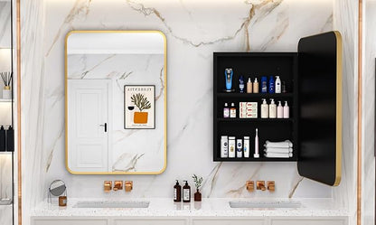 24x30 Inch Bathroom Medicine Cabinet with Mirror Gold Metal Framed Recessed or Surface Wall Mounted Mirrored Medicine Cabinets for Bathroom