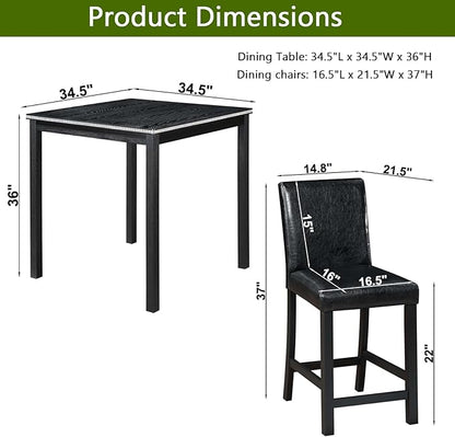 KEIKI 5-Piece Counter Height Dining Table Set with Square Table and 4 Upholstered Chair, for 4 Person, Classic Style Crystal Decoration Wooden Table Set, Easy Assembly, for Kitchen, Dining Room, Black