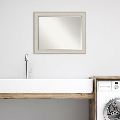 Amanti Art White Bathroom Mirror for Over Sink, 27x33 Cottage White Silver Rectangle Vanity Mirror, Large Coastal Wood Frame, Hangs Horizonally and Vertically, Bathroom Wall Decor, Beveled Edge
