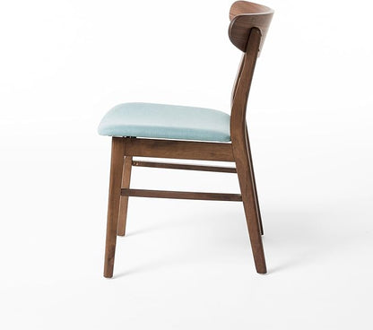 Set of 2 Solid Wood Dining Chairs, Fabric Upholstered Seat Mid-Century Modern Kitchen Furniture for Living Room, Mint+Walnut
