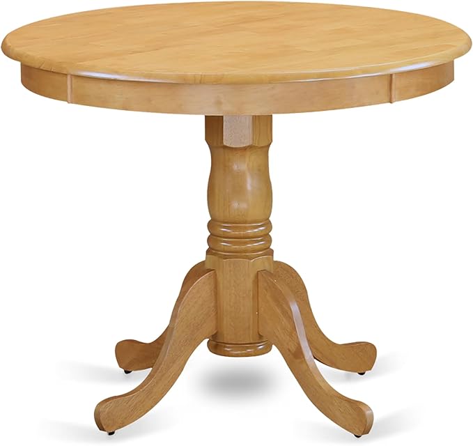 East West Furniture ANGR3-OAK-W 3 Piece Kitchen Table & Chairs Set Contains a Round Dining Room Table with Pedestal and 2 Dining Chairs, 36x36 Inch, Oak