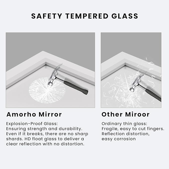Amorho Bathroom Mirror, 48X32 Inch White Thick Metal Framed Wall Mirrors for Over 2 Sinks, Bedroom, Living Room, Entryway, Large Rectangle Wall-Mounted Mirrors.