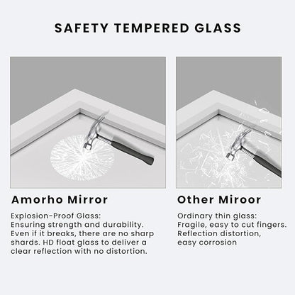 Amorho Bathroom Mirror, 48X32 Inch White Thick Metal Framed Wall Mirrors for Over 2 Sinks, Bedroom, Living Room, Entryway, Large Rectangle Wall-Mounted Mirrors.