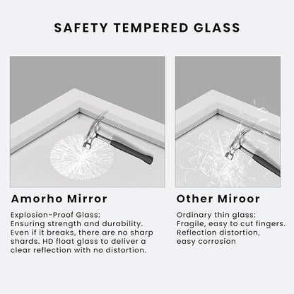 Amorho Bathroom Mirror, 48x30 Inch White Thick Metal Framed Wall Mirrors for Over 2 Sinks, Bedroom, Living Room, Entryway, Large Rectangle Wall-Mounted Mirrors.