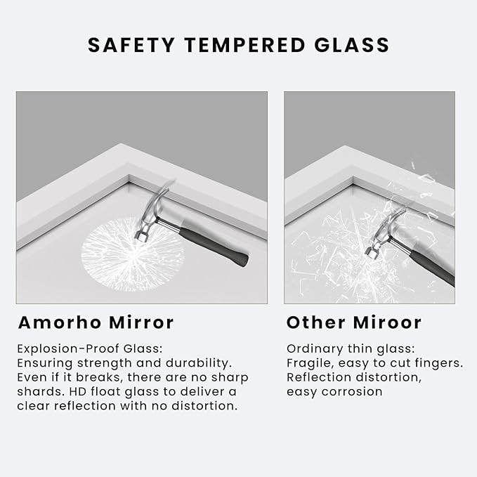 Amorho Bathroom Mirror, 40x36 Inch White Thick Metal Framed Wall Mirrors for Over Sink, Bedroom, Living Room, Entryway, Rectangle Wall-Mounted Mirrors(Horizontal/Vertical).