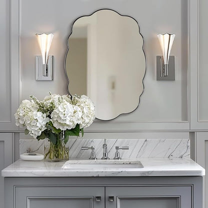 ANDY STAR Brushed Nickel Mirror Scalloped Edge - Modern Bathroom Wall Mirror 22x30 Inch, Corrosion Resistant, Easy Clean SUS Frame