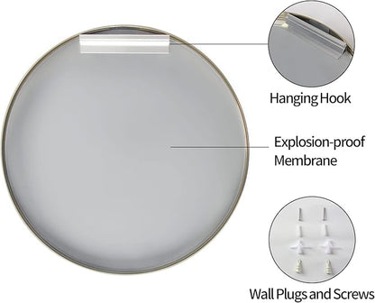 24 inch Gold Circle Wall Mirror, Brushed Gold Metal Framed Round Mirror for Bathroom Vanity, Bedroom Decor, Living Room, Entryway