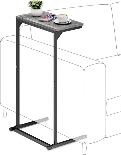 TUTOTAK C Shaped End Table, Small Side Table, 28.7 inch Tall Couch Table, Sofa Table, Living Room, Bed Room, Charcoal Grey TB01BY071