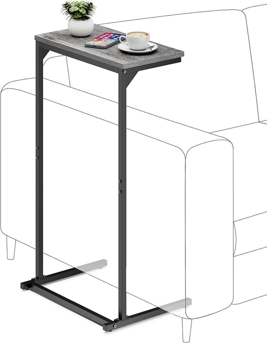 TUTOTAK C Shaped End Table, Small Side Table, 28.7 inch Tall Couch Table, Sofa Table, Living Room, Bed Room, Charcoal Grey TB01BY071
