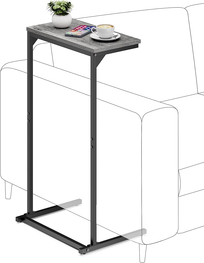 TUTOTAK C Shaped End Table, Small Side Table, Set of 2, 28.7 inch Tall Couch Table, Sofa Table, Living Room, Bed Room, Charcoal Grey TB01BY0712