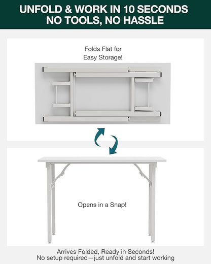 Frylr Small Folding Computer Desk – Portable 43.3 Inch Foldable Laptop Table, Collapsible and Compact for Easy Storage and Fast Setup, Lightweight for Small Spaces, Craft and Study Use, White