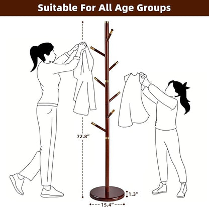 Uniclinens Coat Rack Freestanding Solid Wood Coat Tree Standing with 7 Hooks, Coat Rack Stand Creative Tree Branch-look (Walnut)