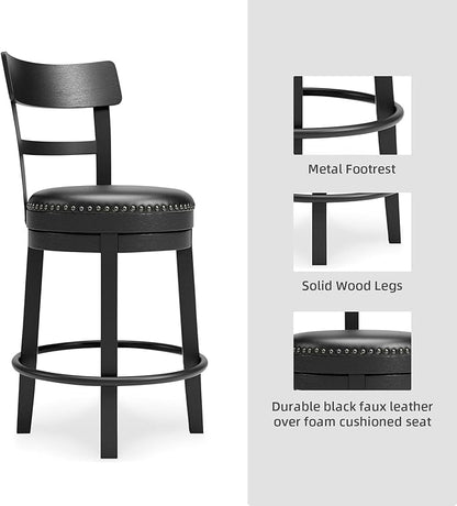 Signature Design by Ashley Valebeck Faux Leather Pub Height Swivel Barstool, 24.38" Seat Height, Black