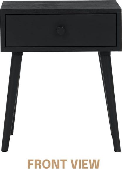 NTC Solid Oak Lux Nightstand with Drawer, Mid Century Modern Side Table Bedroom, Bedside Furniture, Night Stand, End Table, Easy Assembly - Burnt Black